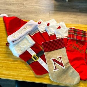Christmas stockings and Santa hat.